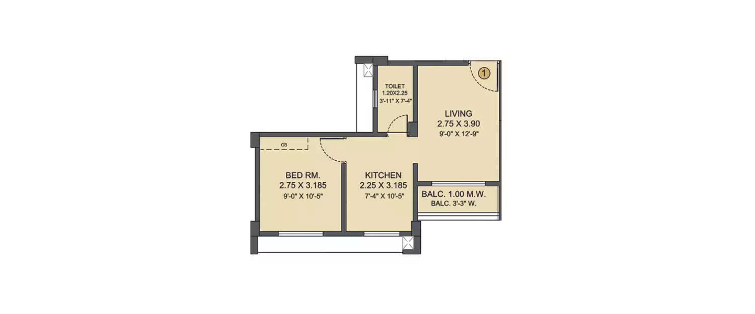 1 BHK Apartment 464 Sq.ft