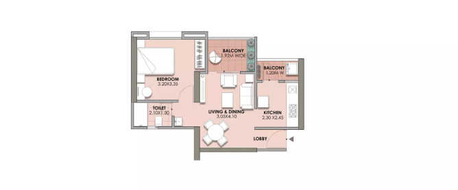 Puraniks Aldea Anexo Baner - Floor plan 1 BHK 620 Sq.ft