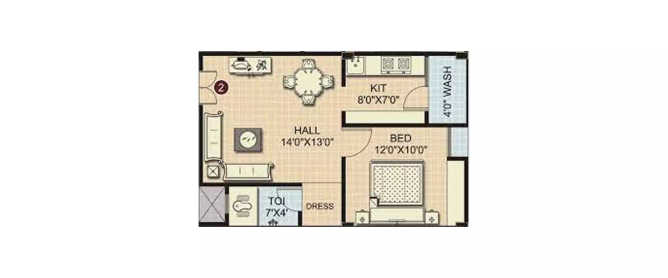 Puraniks Magnificent Bali Ghodbunder Road - Floor plan 1 BHK 341 Sq.ft