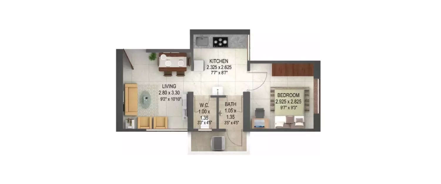 1 BHK Apartment 313 Sq.ft