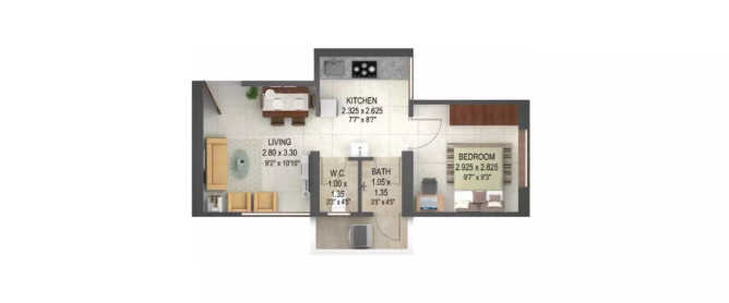 Puraniks Unicorn Ghodbunder Road - Floor plan 1 BHK 313 Sq.ft