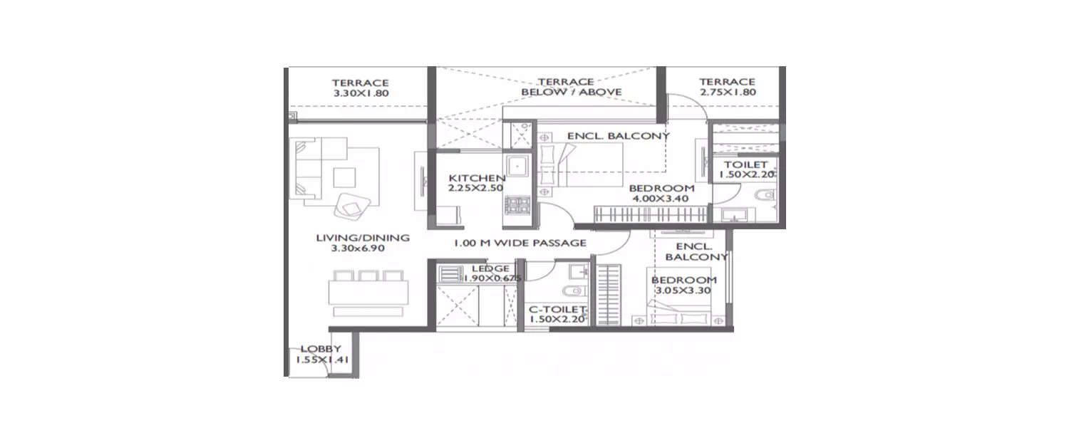 Floor plan for 2 BHK