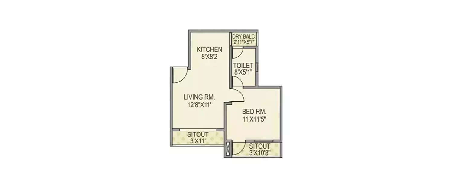 Floor plan for 1 BHK