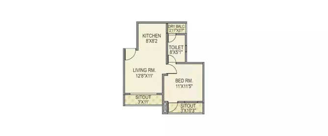 Paranjape Schemes Pebbles Bhugaon - Floor plan 1 BHK 600 Sq.ft