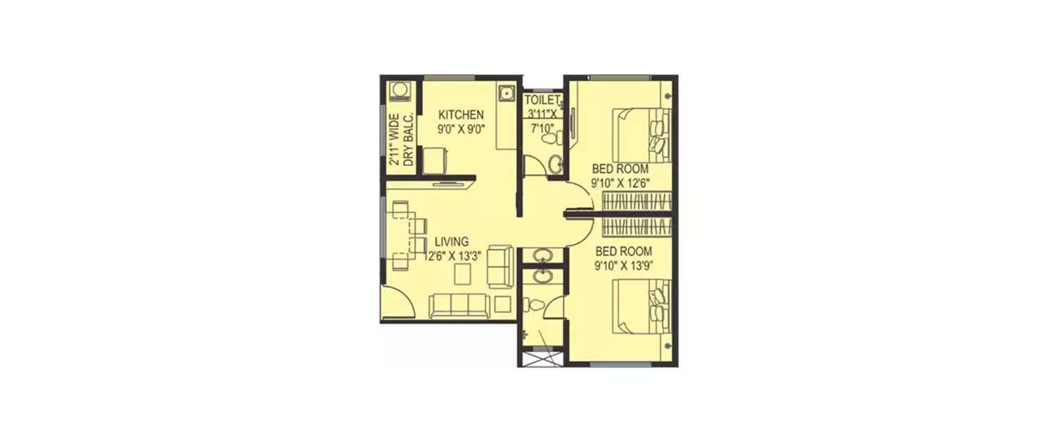 Floor plan for 2 BHK