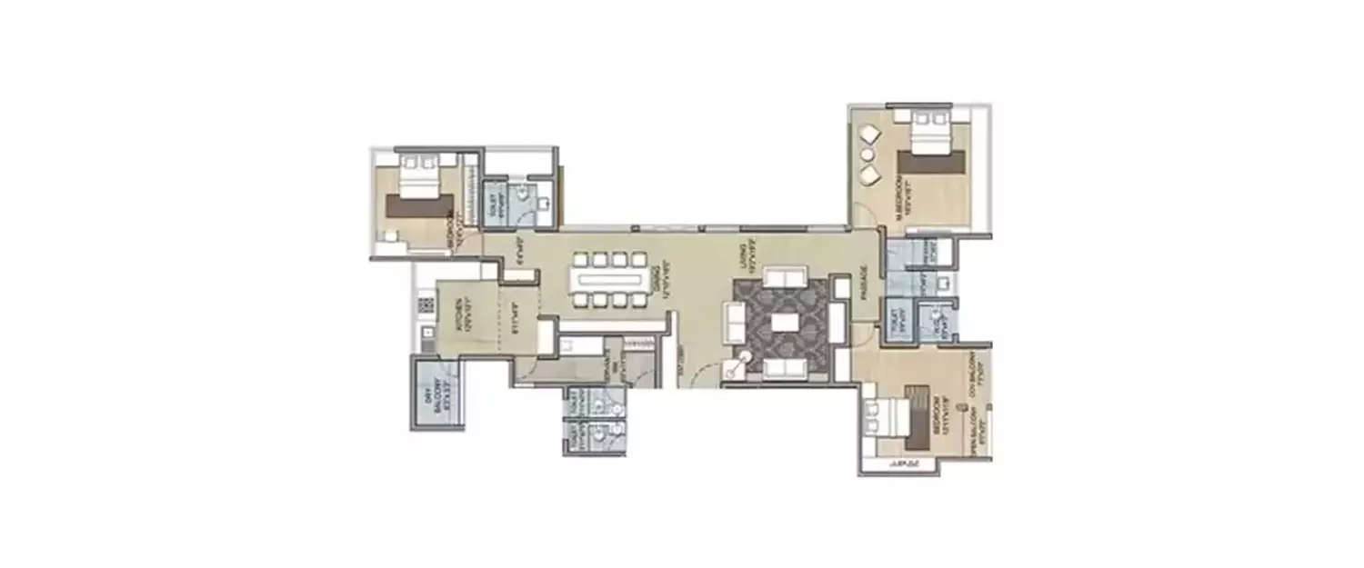 Floor plan for 3 BHK