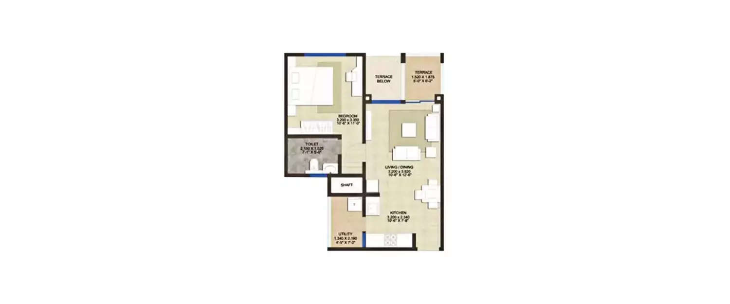 Floor plan for 1 BHK