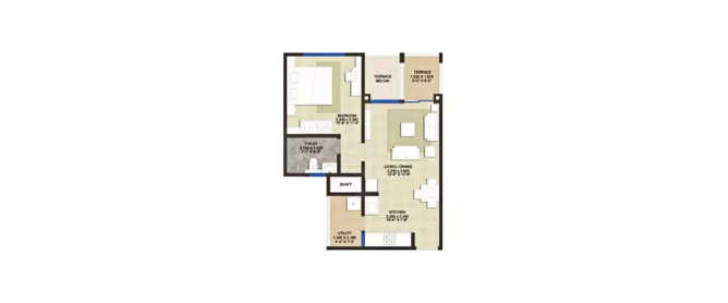 Purva Silversands Mundhwa - Floor plan 2 BHK 669 Sq.ft