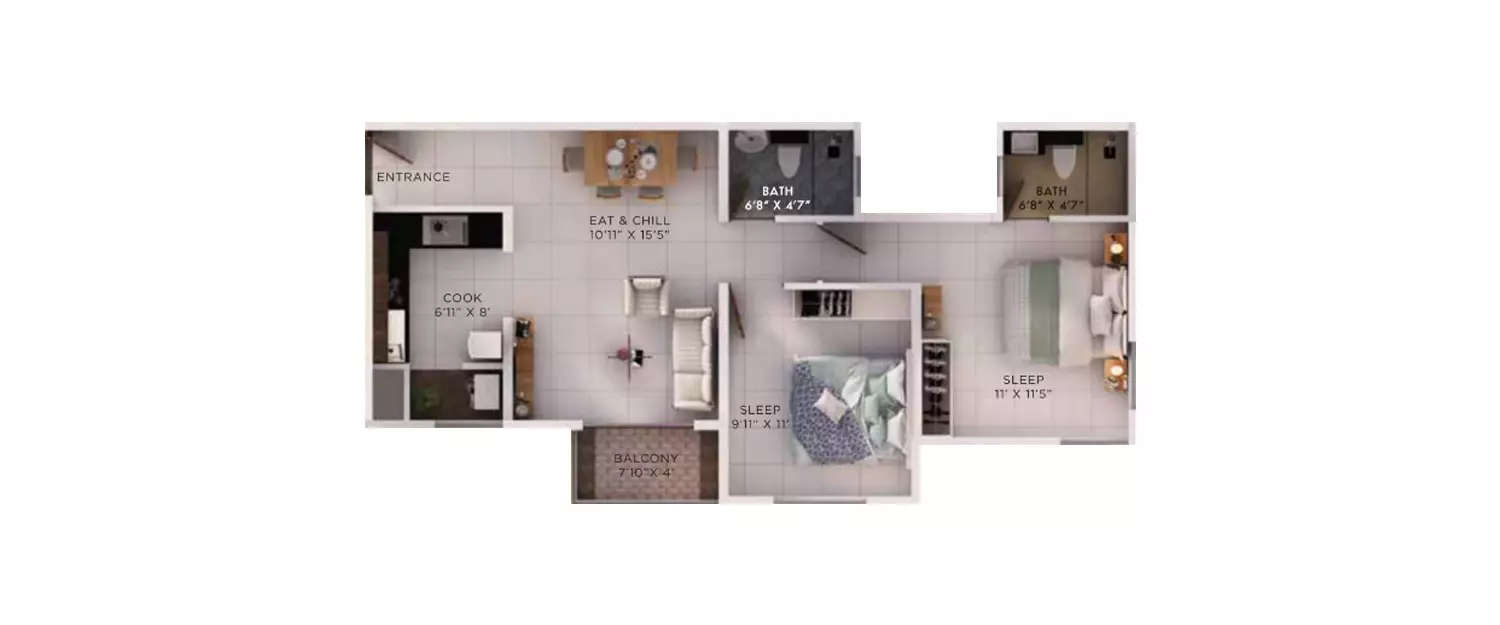 Floor plan for 2 BHK