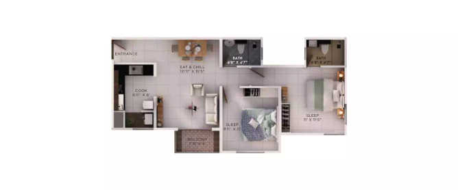 Provident Equinox Sundeck Electronic City - Floor plan 2 BHK 623 Sq.ft