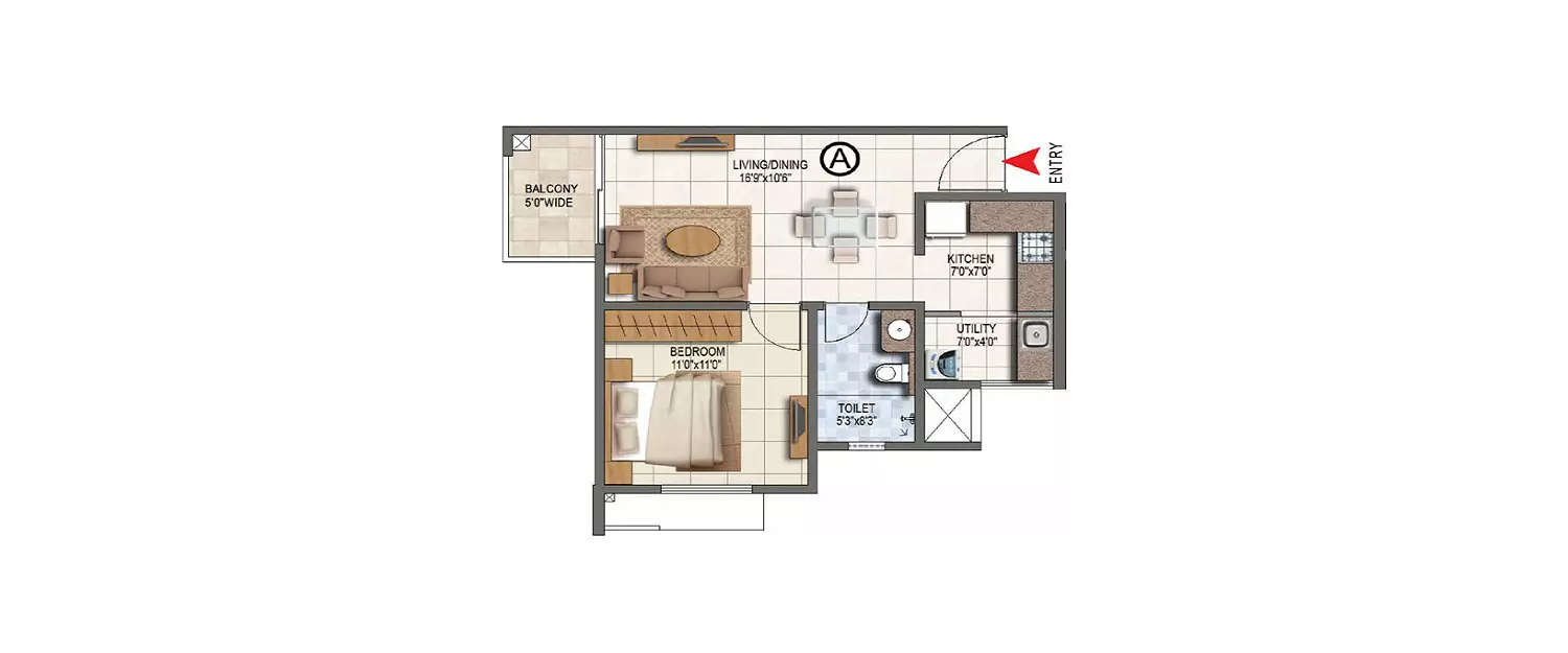 Floor plan for 1 BHK