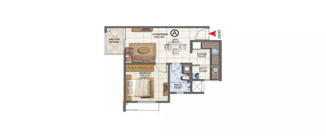 Provident Harmony Thanisandra - Floor plan 1 BHK 662 Sq.ft