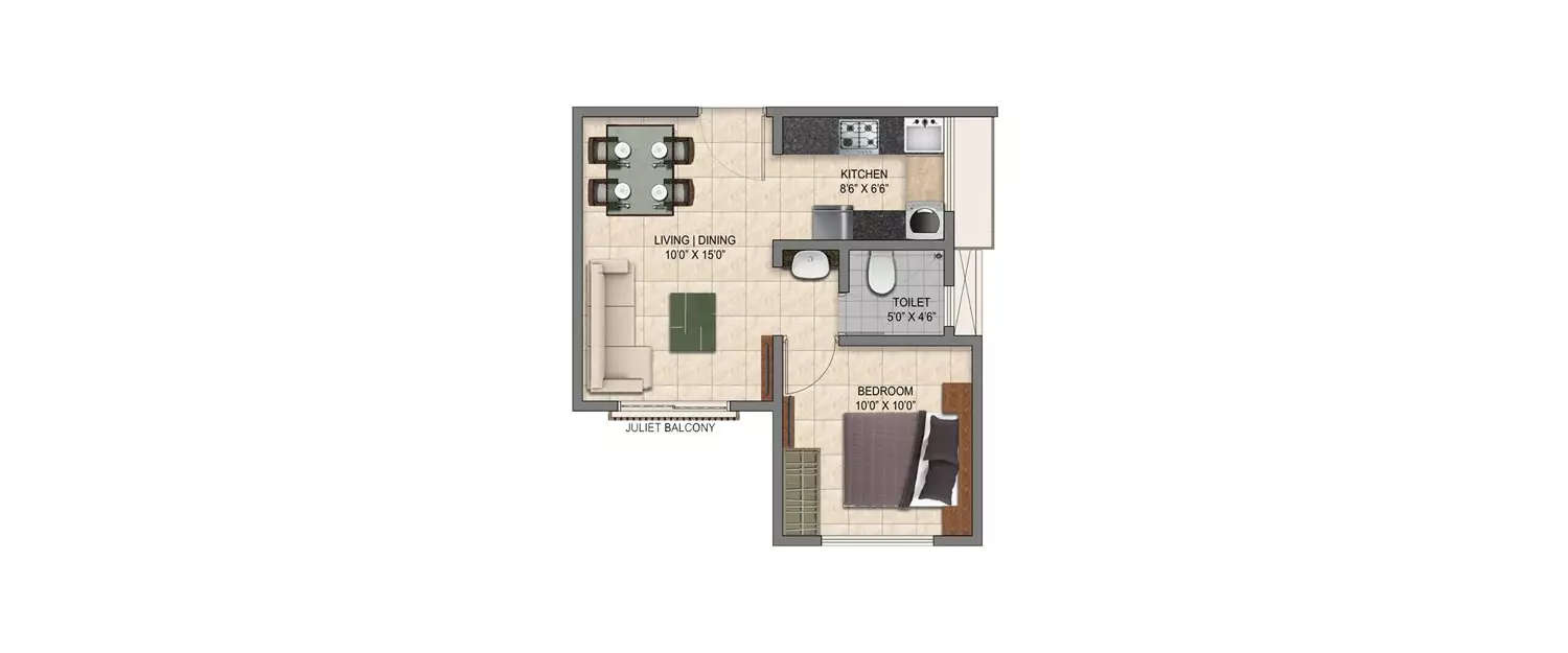 Floor plan for 1 BHK