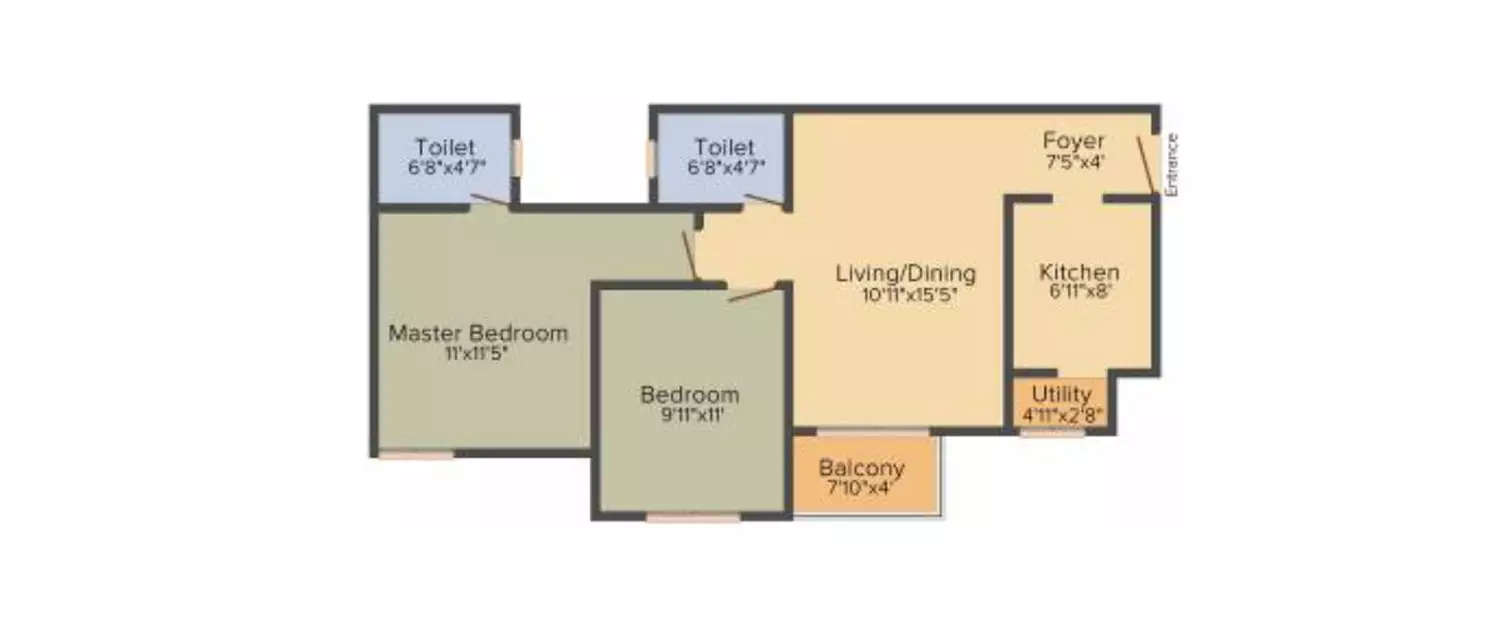 Floor plan for 2 BHK