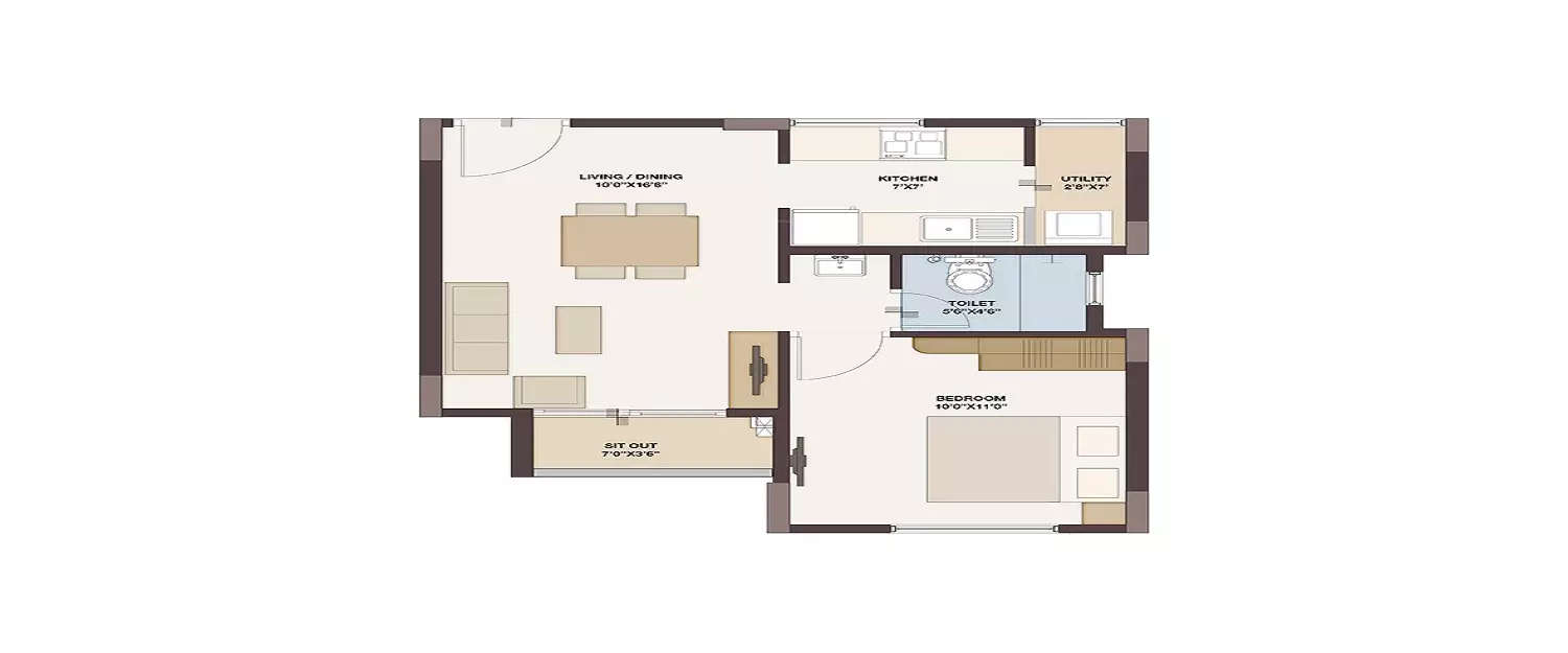 Floor plan for 1 BHK