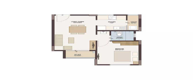 Provident The Tree Herohalli - Floor plan 1 BHK 605 Sq.ft