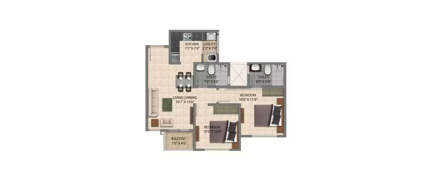 Floor plan for 2 BHK