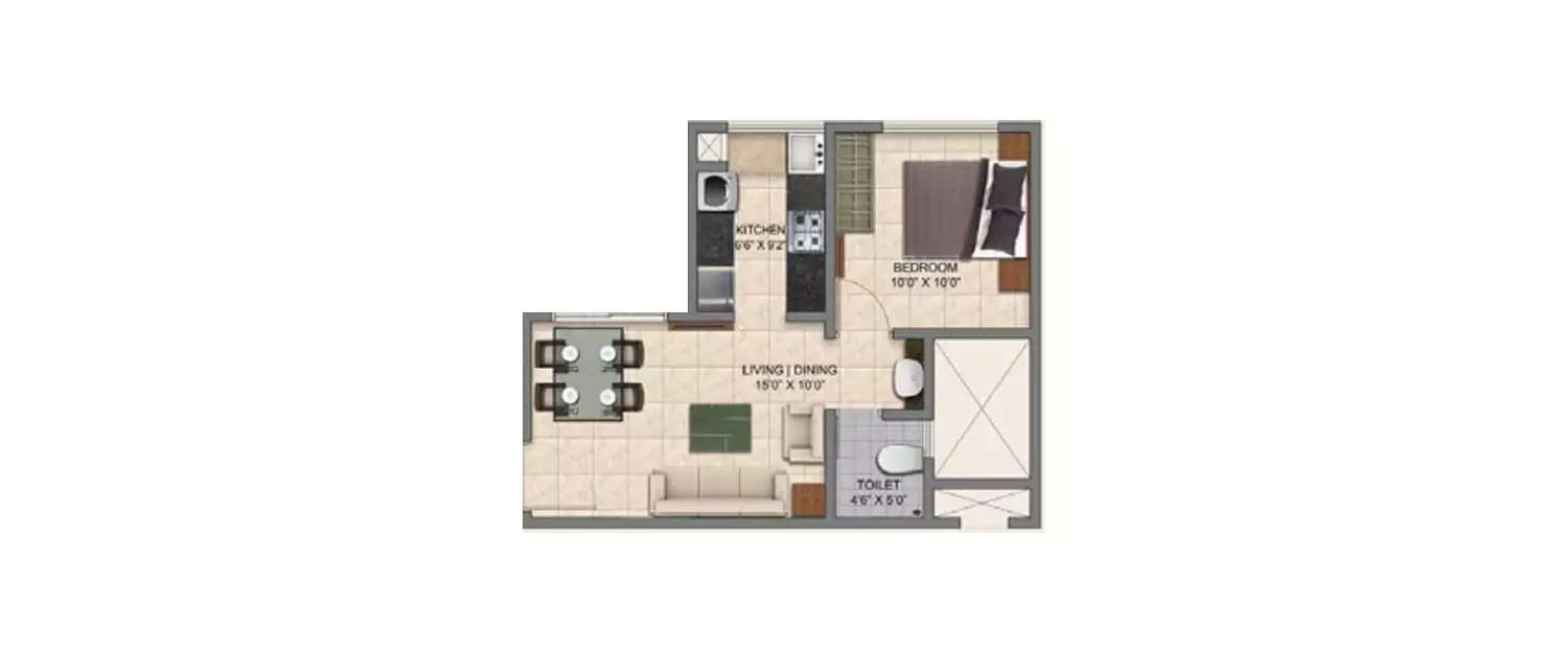 Floor plan for 1 BHK