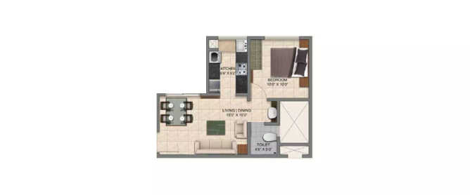 Provident Park One Mallasandra - Floor plan 1 BHK 525 Sq.ft