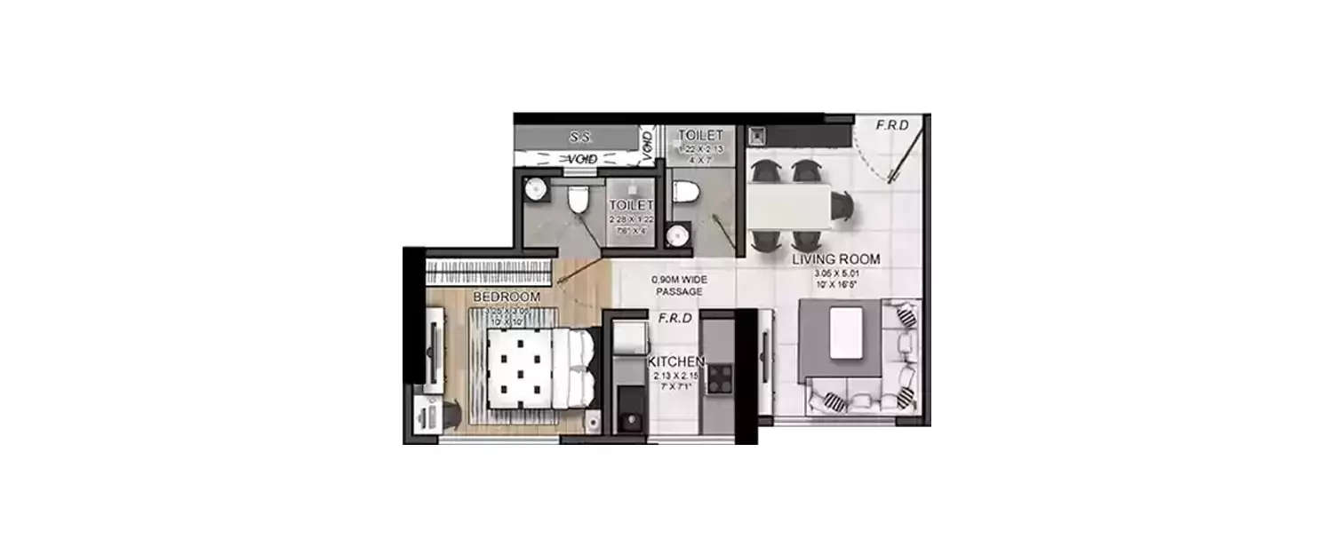 Floor plan for 1 BHK