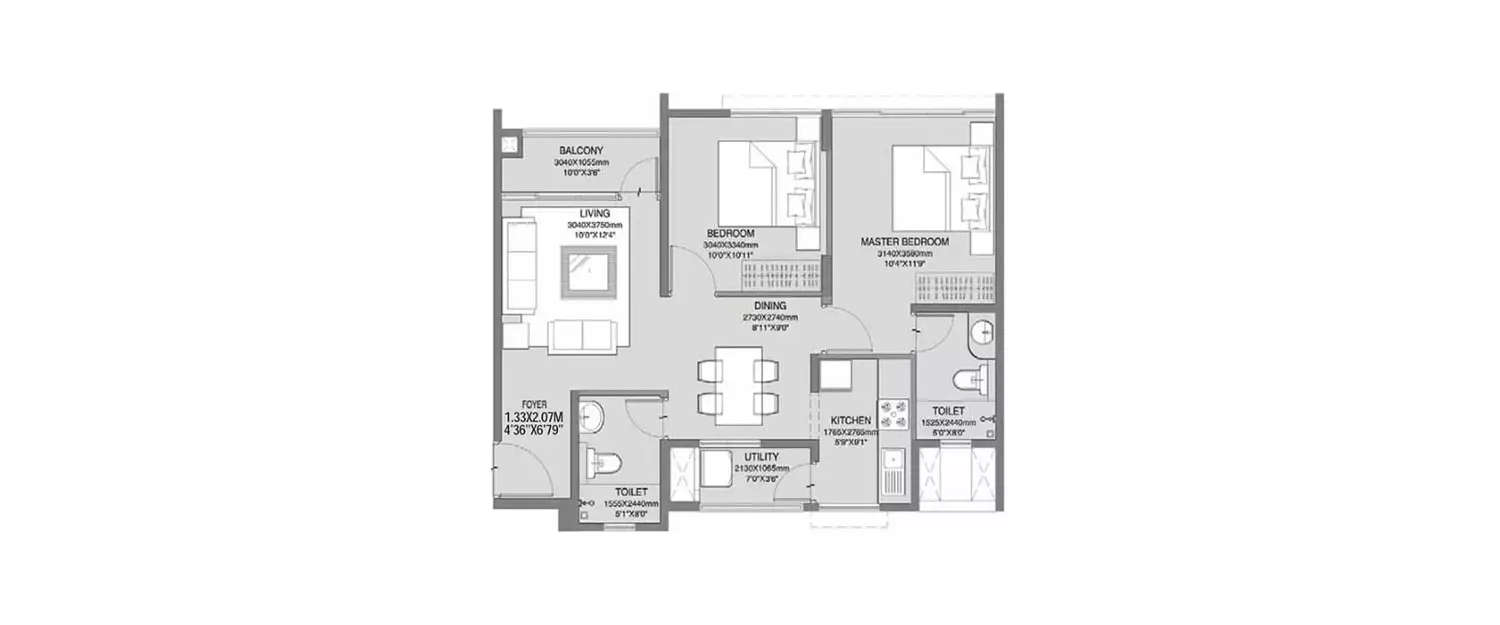 Floor plan for 2 BHK