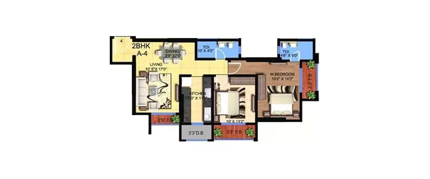 Floor plan for 2 BHK