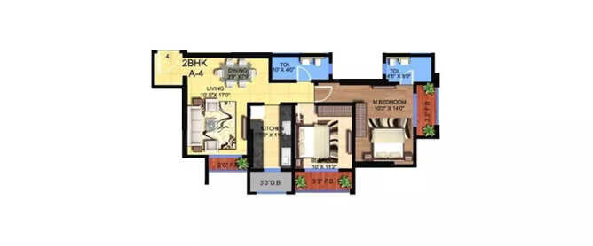 Hubtown Hillcrest Andheri - Floor plan 2 BHK 858 Sq.ft
