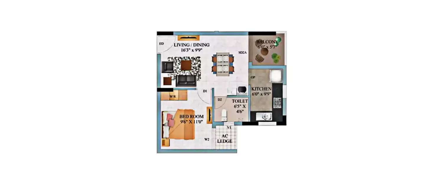 Floor plan for 1 BHK