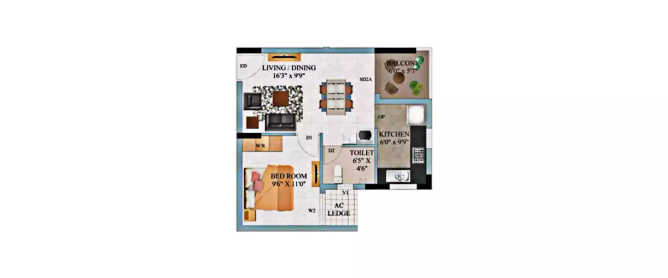 Alliance Galleria Residences Pallavaram - Floor plan 1 BHK 618 Sq.ft