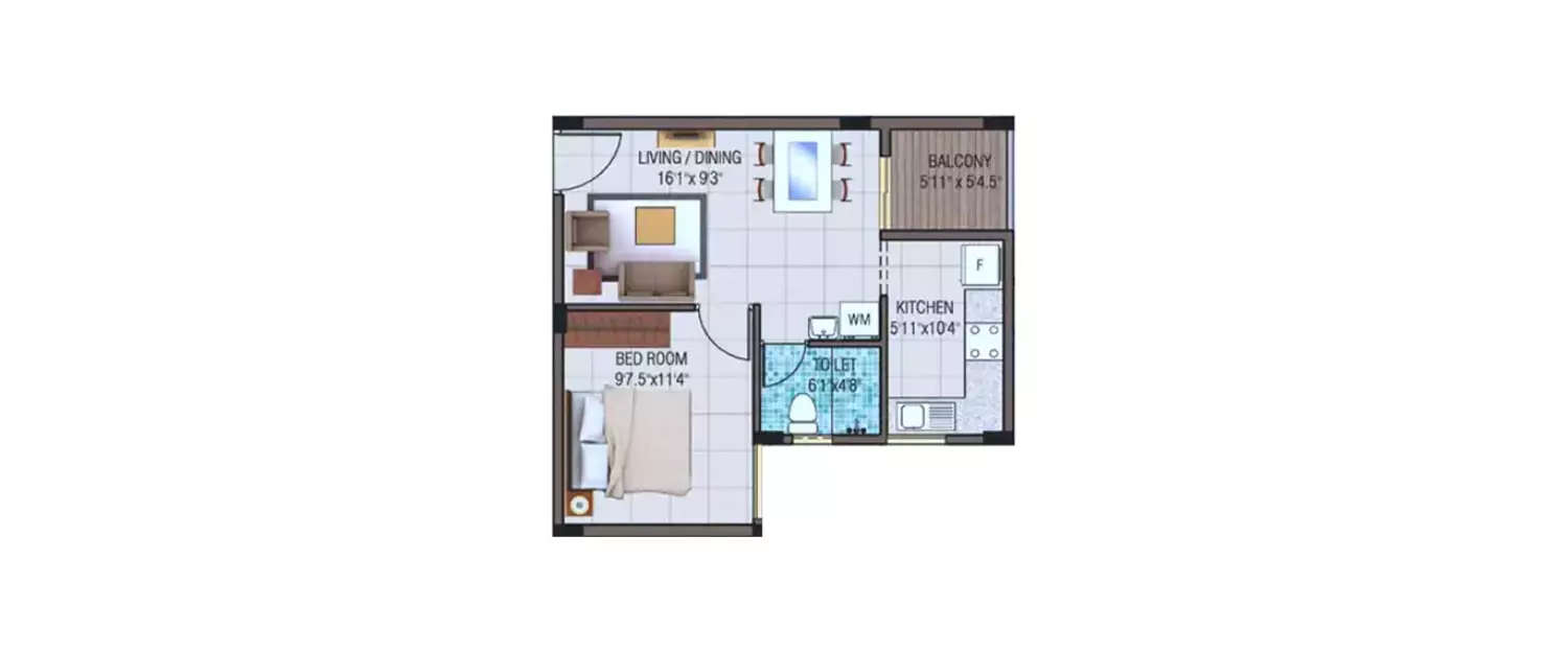 Floor plan for 1 BHK