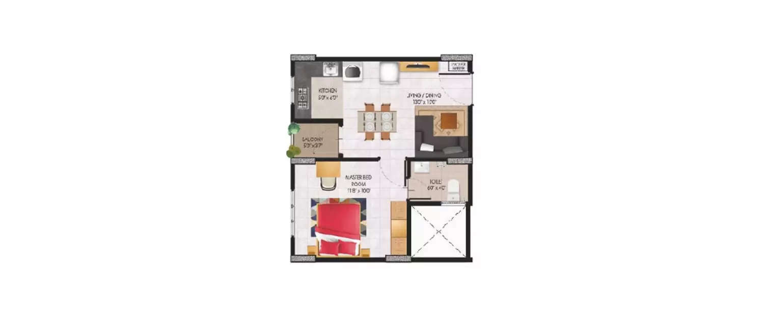 Floor plan for 1 BHK