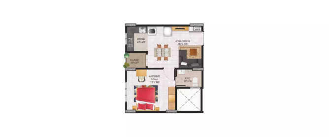 Alliance Jubilee Residences Guduvancheri - Floor plan 1 BHK 307 Sq.ft