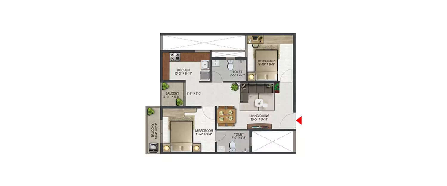 Floor plan for 2 BHK