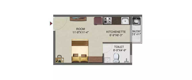 Sowparnika Ashiyana Whitefield - Floor plan Studio 345 Sq.ft