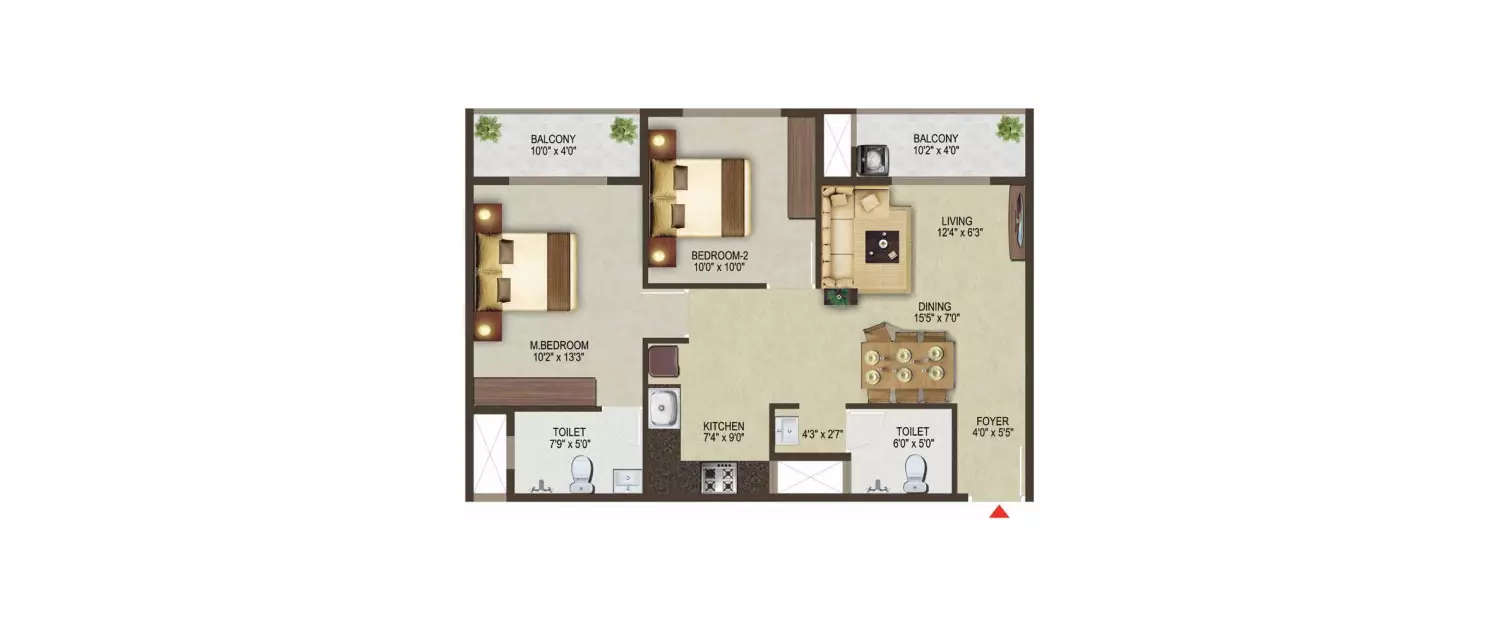 Floor plan for 2 BHK