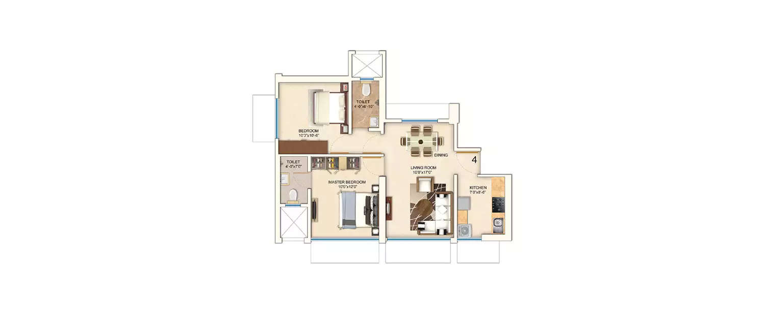 Floor plan for 2 BHK