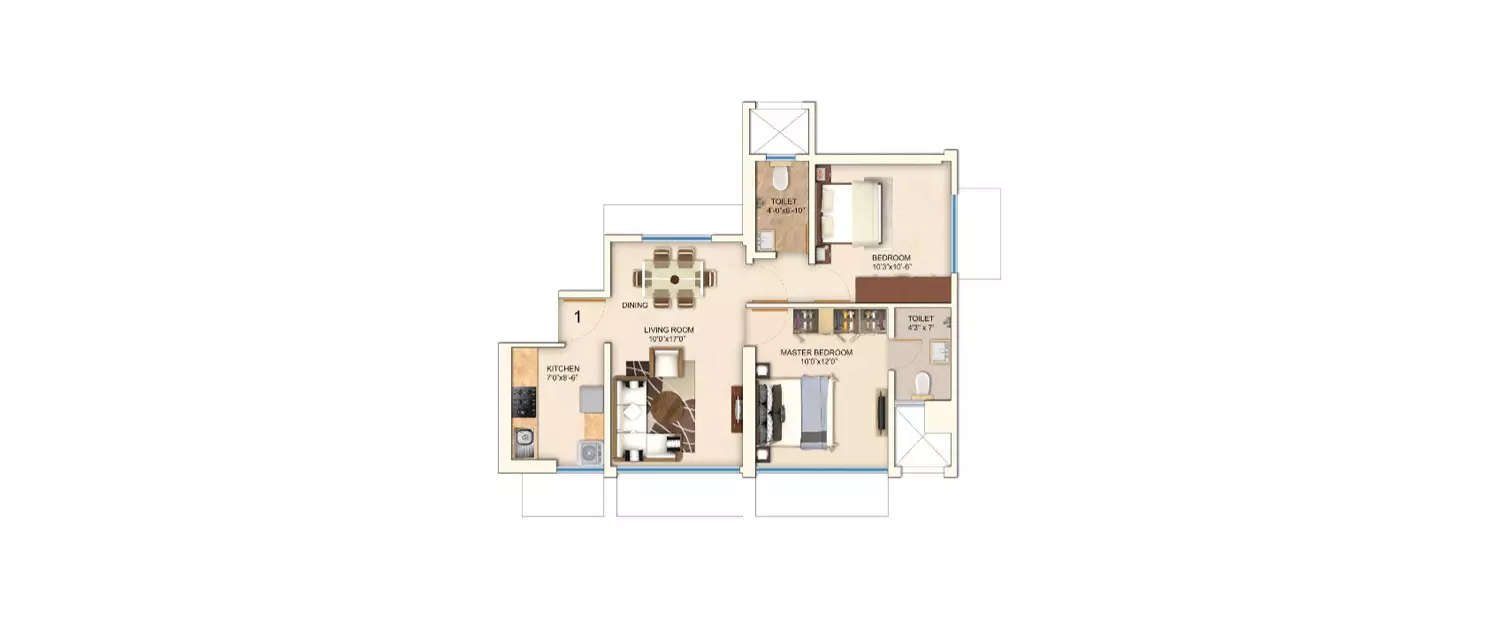 Floor plan for 2 BHK