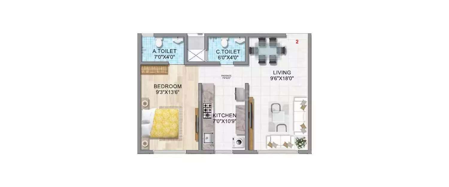 Floor plan for 1 BHK