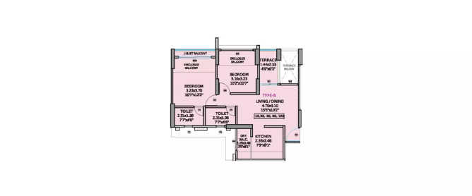 Kohinoor Sapphire Tathawade - Floor plan 2 BHK 495 Sq.ft