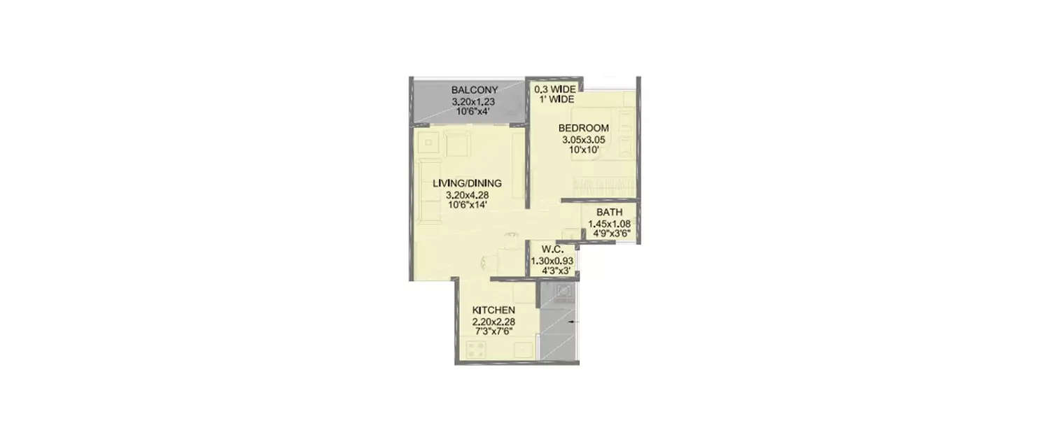 Floor plan for 1 BHK
