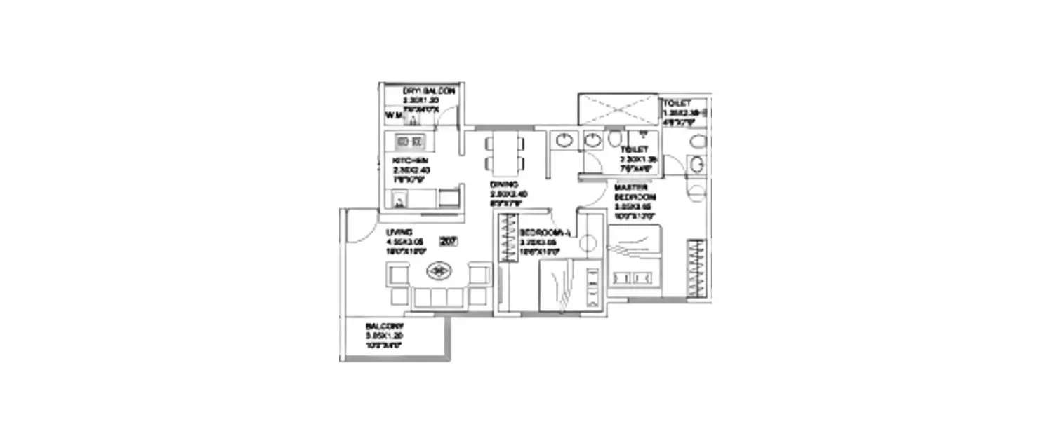 Floor plan for 2 BHK