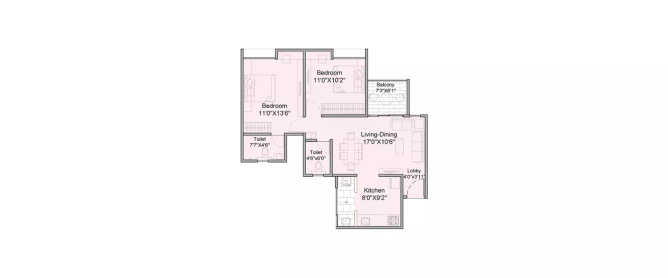 Kohinoor Courtyard Wakad - Floor plan 2 BHK 644 Sq.ft