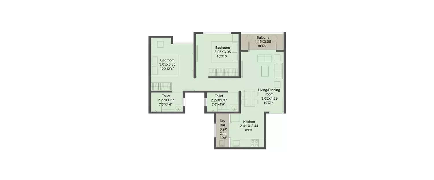 Floor plan for 2 BHK