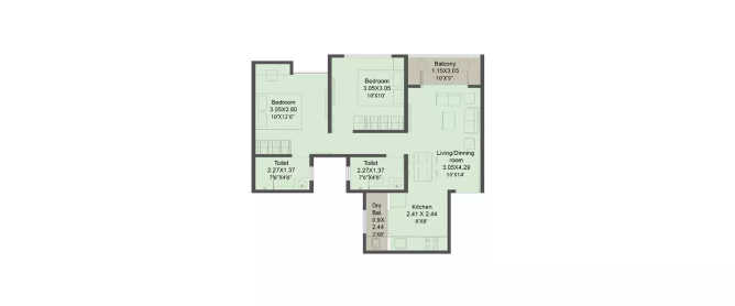 Kohinoor Shangrila Pimpri Chinchwad - Floor plan 2 BHK 615 Sq.ft