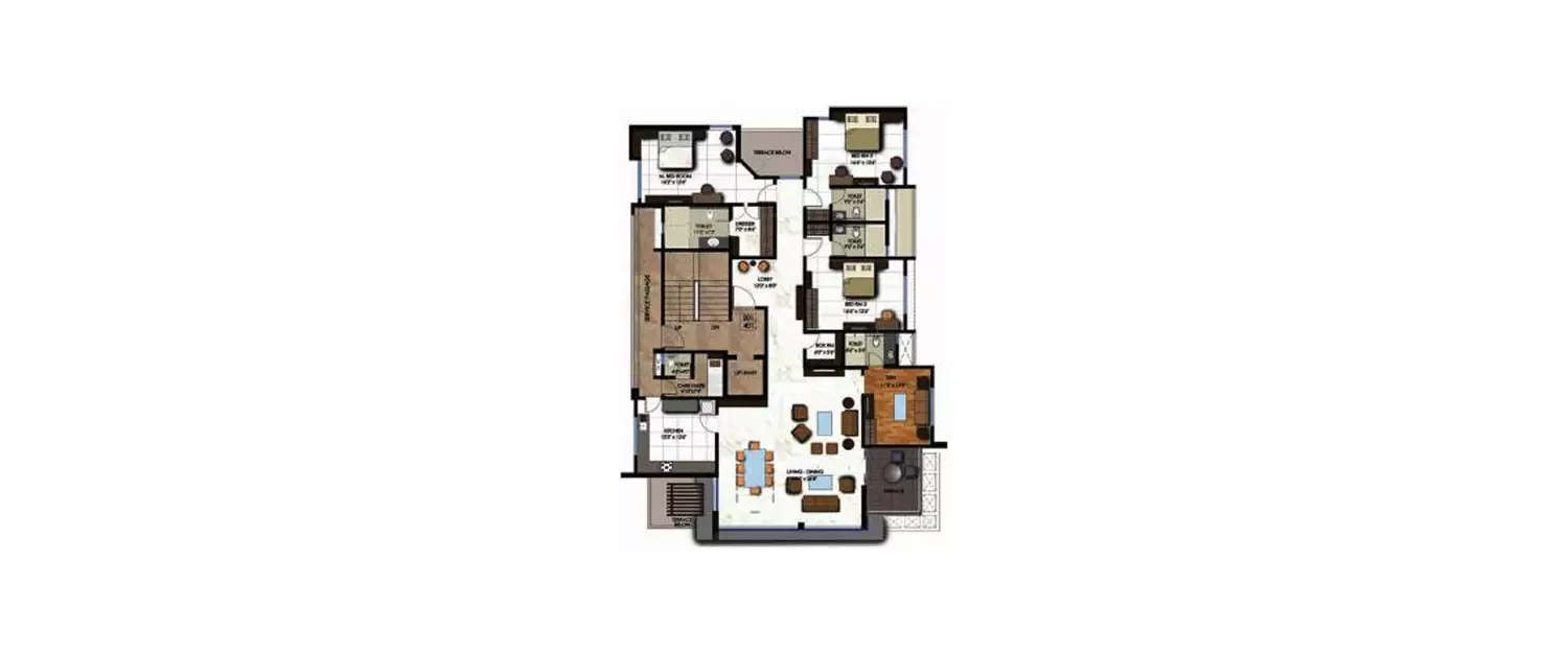 Floor plan for 3 BHK