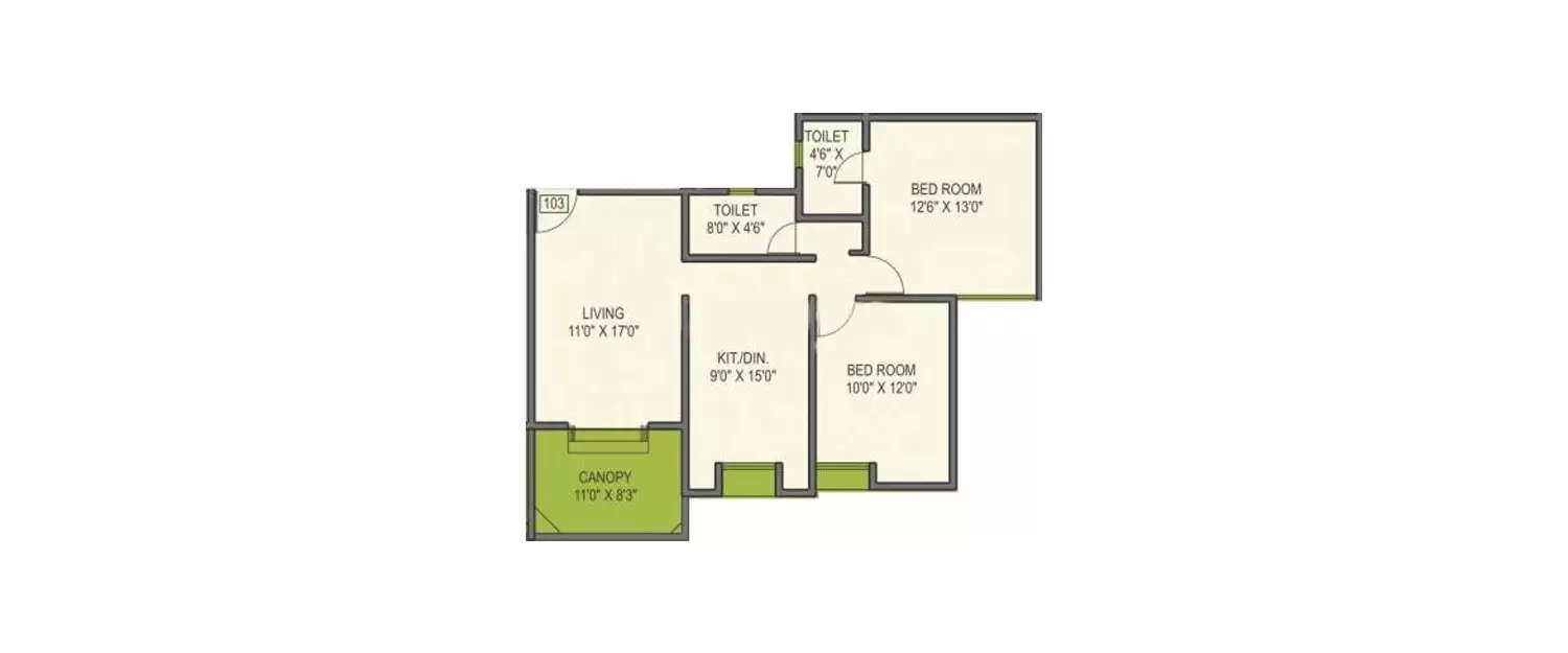 Floor plan for 2 BHK