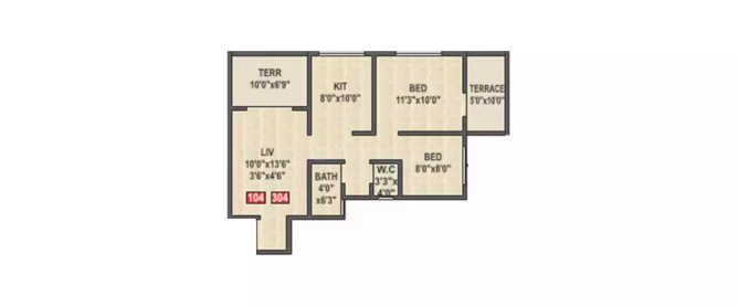 Kohinoor Saheel Elegance Thergaon - Floor plan 2 BHK 757 Sq.ft