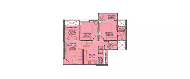 Kohinoor Jeeva Bibwewadi - Floor plan 2 BHK 546 Sq.ft