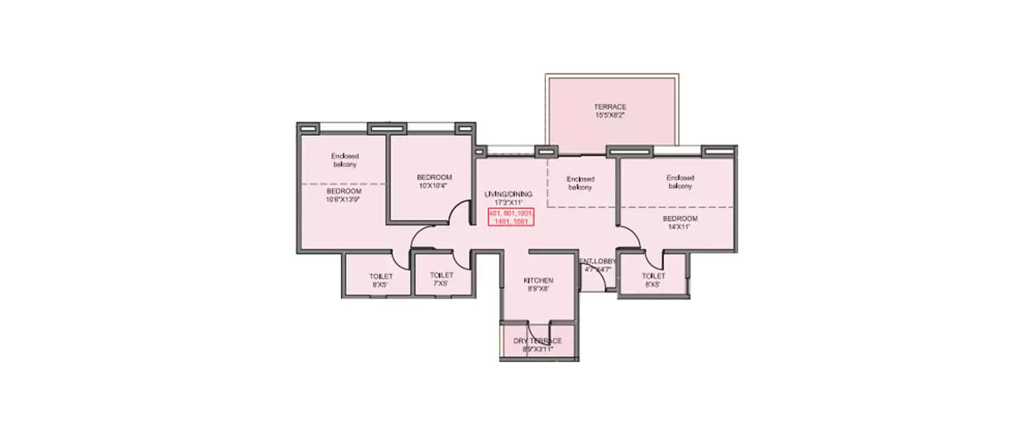 Floor plan for 3 BHK