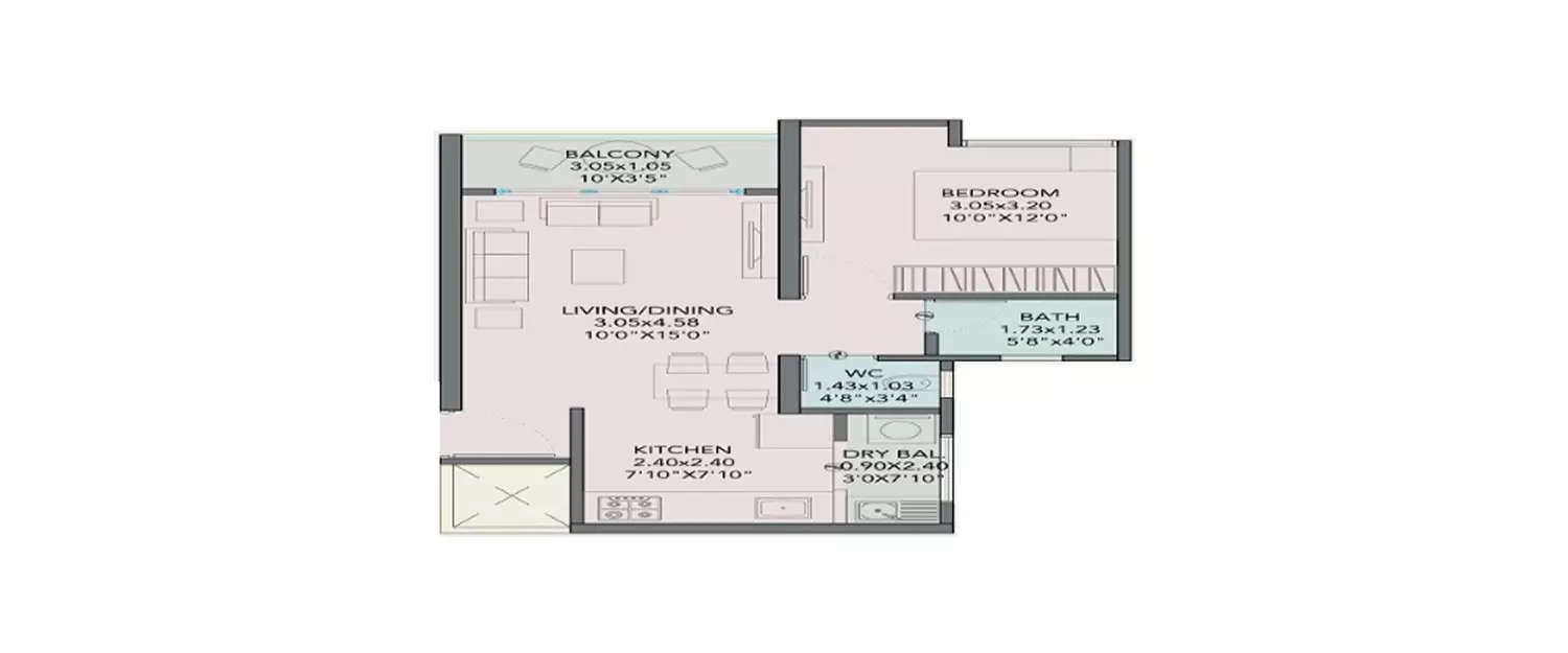 Floor plan for 1 BHK
